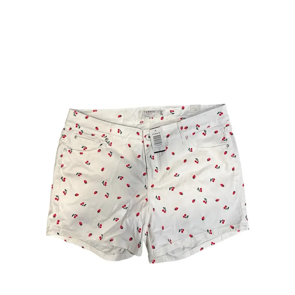 torrid White Cherry-Print Denim Shorts - Picture 1 of 13